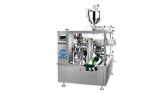 Zhongchuang Machinery Rotary automatico personalizzato Stand up Beccuccio Pouch Premade Bag Doypack Succo Salsa di soia Imballaggio Zuppa Riempitrice Macchina confezionatrice liquida